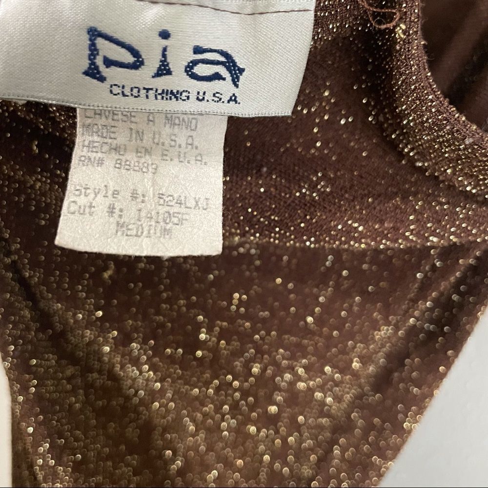 PIA Vintage Brown metallic gold bronze hi-lo dress - Picture 13 of 16